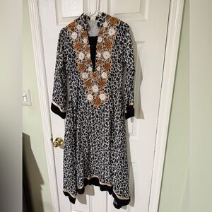 Elegant Leopard Print Dress with Floral Embroidery